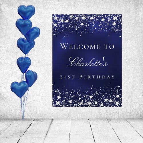 Birthday blue silver stars welcome party poster