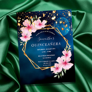 Birthday blue sky moon stars pink florals postcard