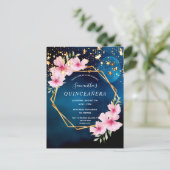 Birthday blue sky moon stars pink florals postcard (Standing Front)