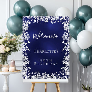 Birthday blue snowflakes welcome foam board