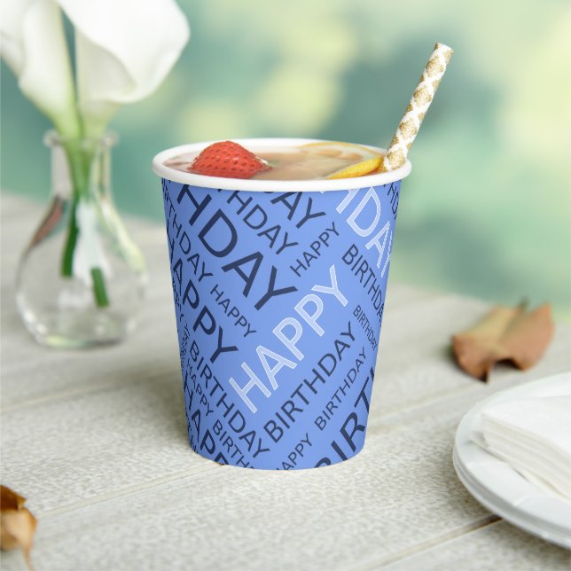 Birthday blue typography add name paper cups (Insitu)