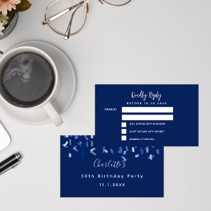 Birthday blue white confetti party RSVP Enclosure Card