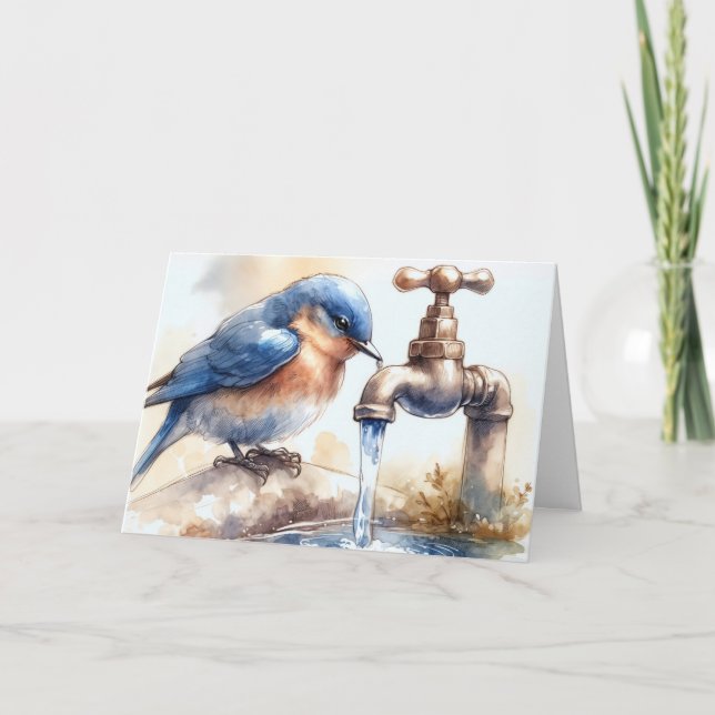 Birthday Bluebird In Watercolor Art Card (Front)