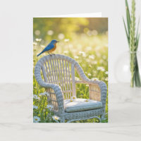 Birthday Bluebird On a Wicker Chair