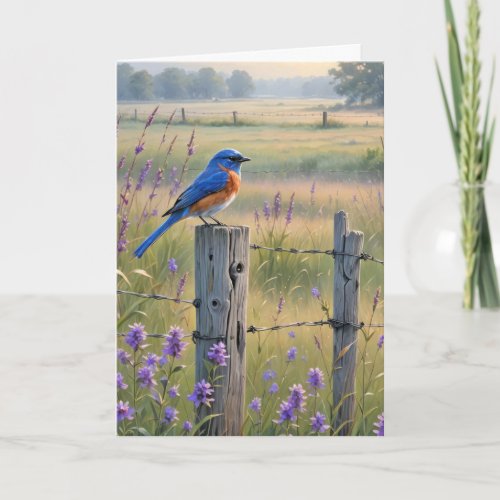 Birthday Bluebird On Fence Post Card