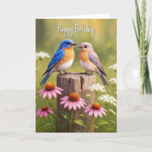 Birthday Bluebirds On a Fence Post Card
