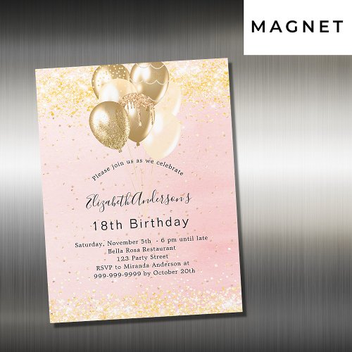 Birthday blush gold glitter balloons luxury magnetic invitation