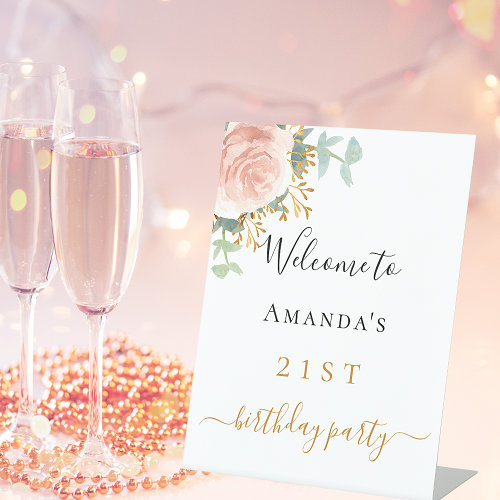Birthday blush pink floral eucalyptus welcome