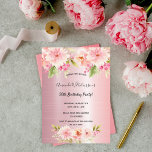 Birthday blush pink florals elegant invitation<br><div class="desc">An elegant invitation card for a 50th or any age birthday party. With contemporary pink,  peach and coral colored watercolored dahlia flowers as decoration. A girly dusty pink background. The name is written with black hand lettered style script.</div>