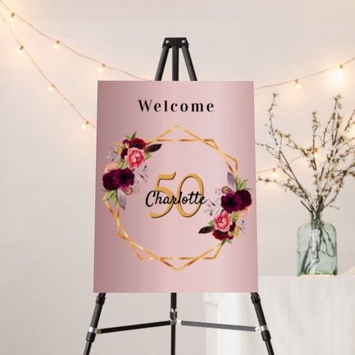 Birthday blush pink florals geometric welcome foam board