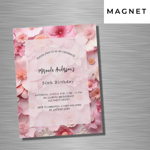 Birthday blush pink flowers luxury magnetic invitation