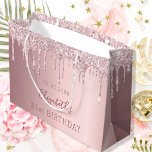 Birthday blush pink glitter drips monogram name large gift bag<br><div class="desc">A gift bag for a girly and glamorous 21st (or any age) birthday. A dusty pink faux metallic looking background with faux glitter drips, paint dripping look. Personalize and add a date, name and age 21. The text: The name is written in dark rose gold with a modern hand lettered...</div>