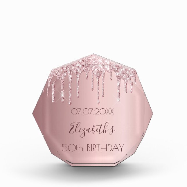 Birthday blush pink glitter drips name acrylic award (Front)