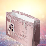 Birthday blush pink glitter drips name photo large gift bag<br><div class="desc">A gift bag for a girly and glamorous 21st (or any age) birthday. A dusty pink faux metallic looking background with blush pink faux glitter drips, paint dripping look. Personalize and add a date, name, age 21 and a photo. The text: The name is written in dark rose gold with...</div>