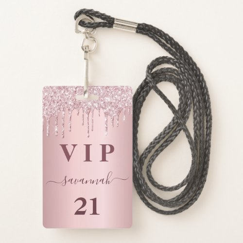 Birthday blush pink glitter dust glam name vip badge