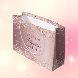 Birthday blush pink glitter dust monogram name large gift bag