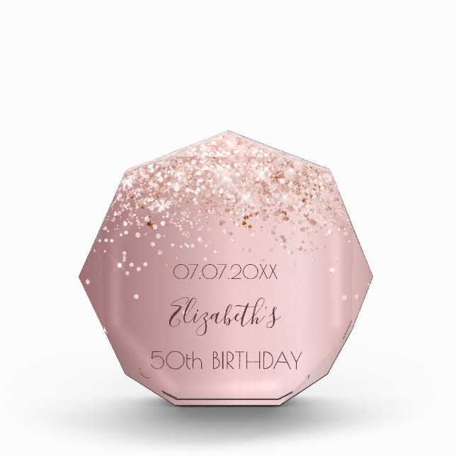 Birthday blush pink glitter dust name acrylic award (Front)