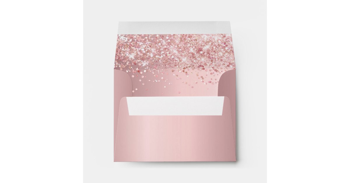 Birthday blush pink glitter dust return address envelope