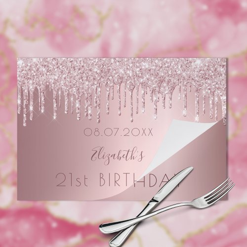 Birthday blush pink glitter name paper placemat