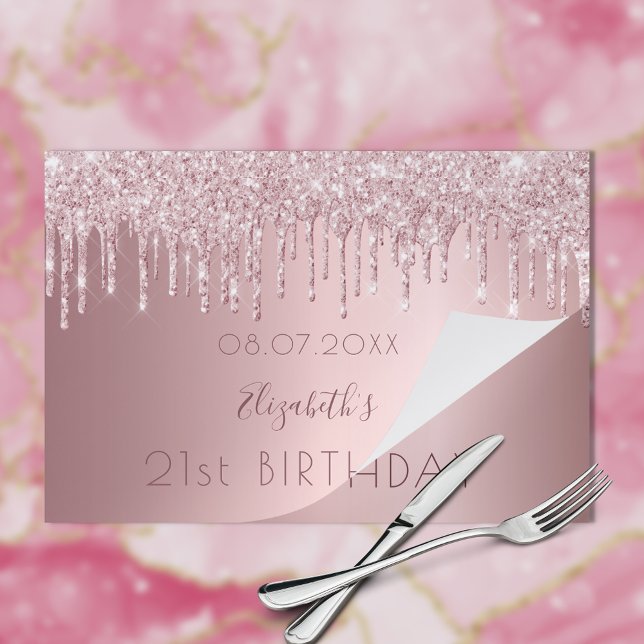 Birthday blush pink glitter name paper placemat (Creator Uploaded)
