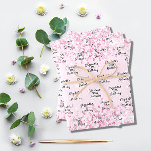 Birthday blush pink glitter name wrapping paper sheets