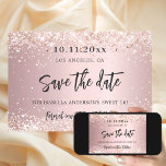 Birthday blush pink glitter party save the date<br><div class="desc">A Save the Date card for a Sweet 16, 16th (or any age) birthday party. A blush pink metallic looking background decorated with rose gold faux glitter dust. Personalize and add a date and name/age. The text: Save the Date is written with a large trendy hand lettered style script with...</div>