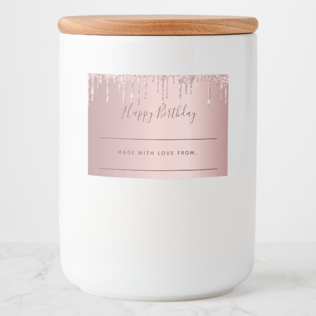 Birthday blush pink glitter pink sparkle homemade food label (Front)
