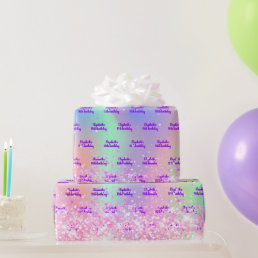 Birthday blush pink glitter purple holographic wrapping paper
