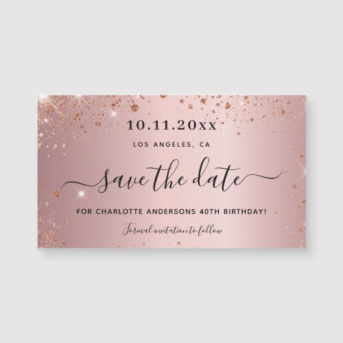 Birthday blush pink glitter save the date magnet