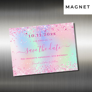 Birthday blush pink glitter save the date magnet
