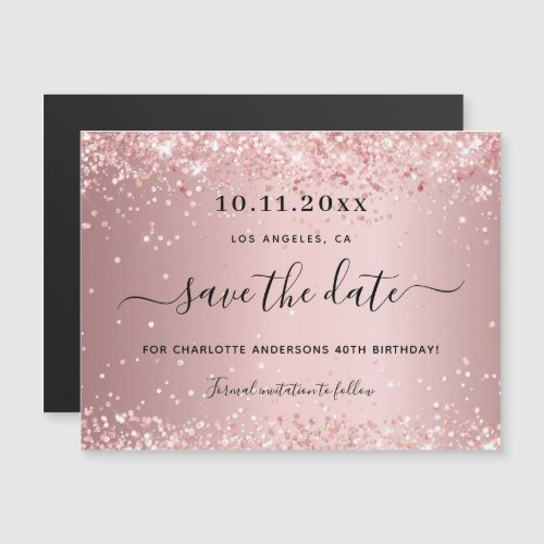 Birthday blush pink glitter save the date magnet