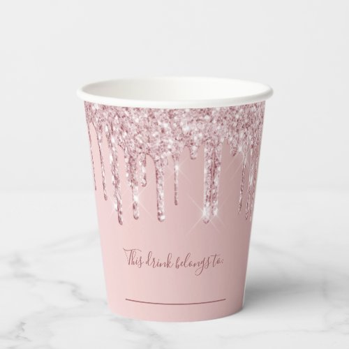 Birthday blush pink glitter this drink belongs to paper cups