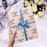 Birthday blush pink gold name script wrapping paper<br><div class="desc">A blush pink background with golden dots,  sparkles,  black text. Personalize and add a name and age.  A modern hand lettered style script.</div>