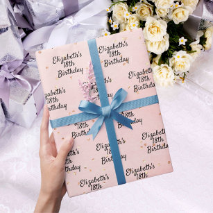 Birthday blush pink gold name script wrapping paper