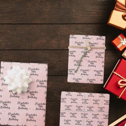 Birthday blush pink gold name script wrapping paper sheets