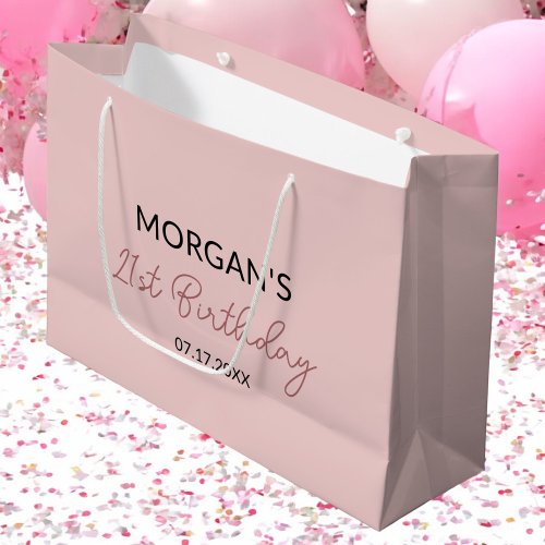 Birthday Blush Pink Monogram Name Large Gift Bag