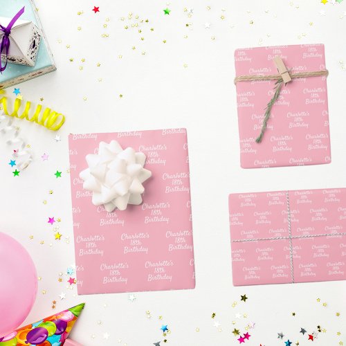 Birthday blush pink name script wrapping paper sheets