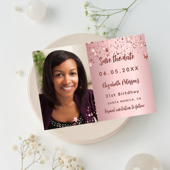 Birthday Blush Pink Photo Save The Date by Thunes at Zazzle
