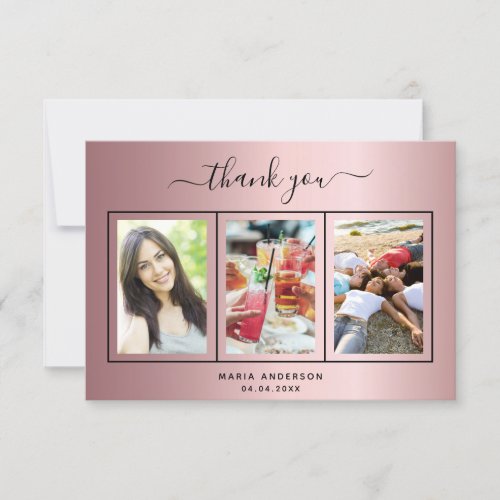 Birthday blush pink photo script thank you card