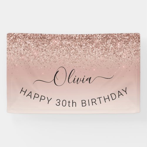 Birthday Blush Pink Rose Gold Glitter Girly Banner