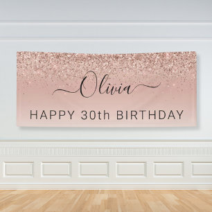 Birthday Blush Pink Rose Gold Glitter Girly Banner