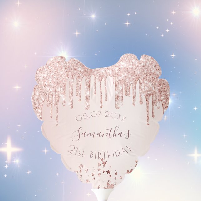 Birthday blush pink rose gold glitter stars name balloon (Creator Uploaded)