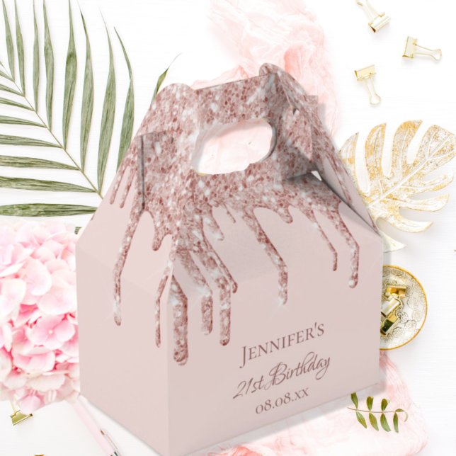 Birthday blush pink rose gold monogram favor boxes (Creator Uploaded)