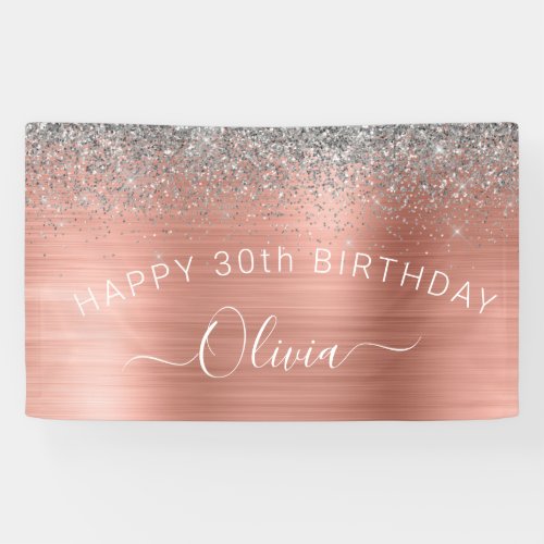 Birthday Blush Pink Rose Gold Silver Glitter Banner