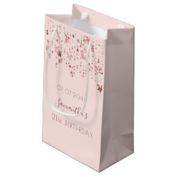Birthday blush pink rose gold stars monogram small gift bag