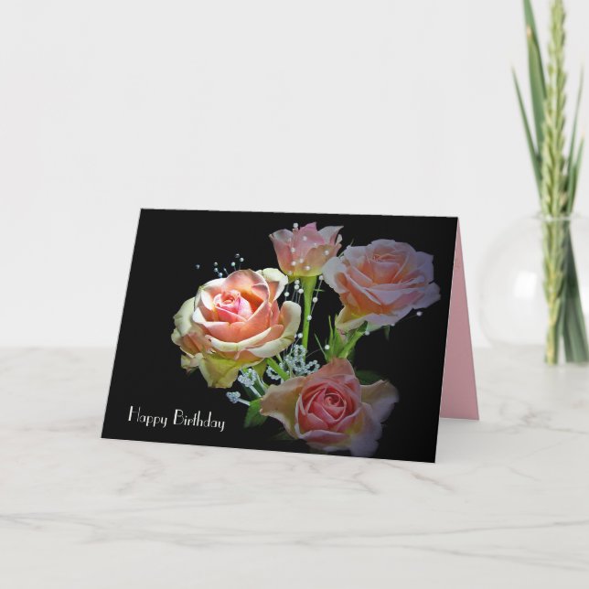 Birthday Blush Pink Roses Card (Front)