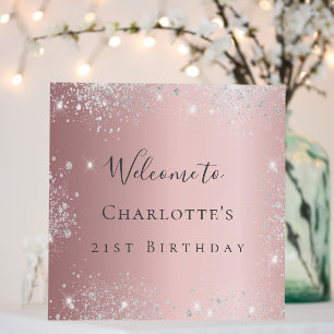 Birthday blush pink silver glitter welcome foam board