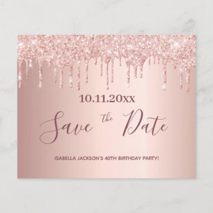 Birthday blush rose glitter budget Save the Date Flyer