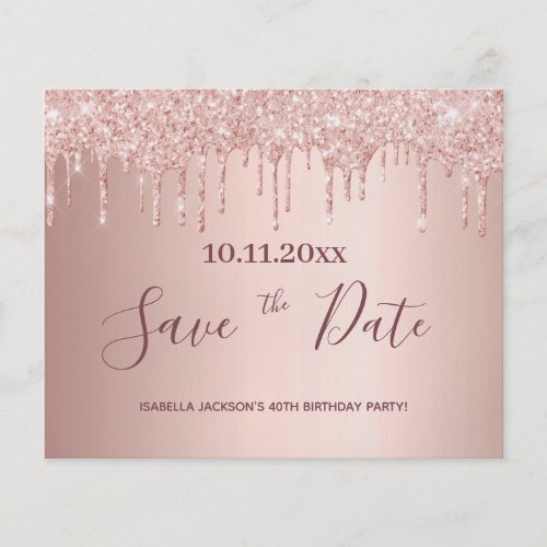 Birthday blush rose glitter budget Save the Date Flyer