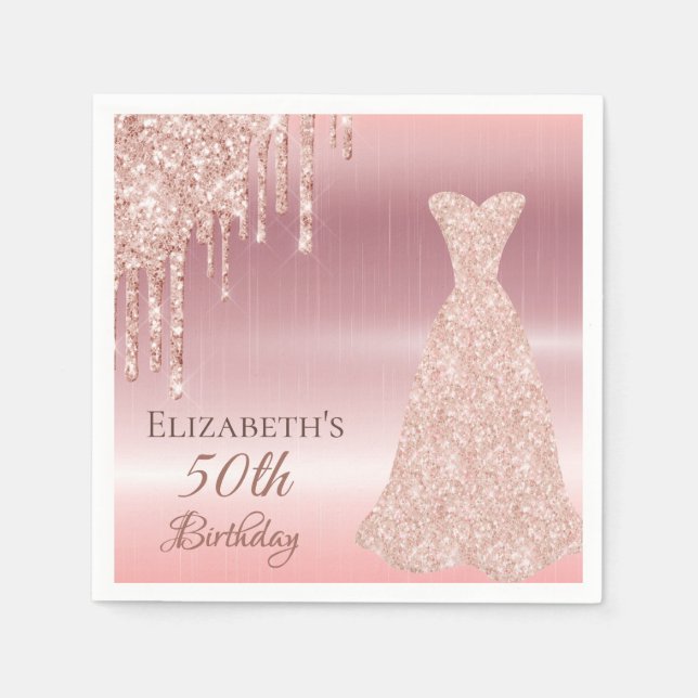 Birthday blush rose gold dress drips napkins (Front)